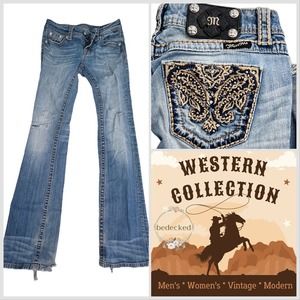 Miss Me thrashed boot cut low rise bling jeans JW5367V2 size 26 with 32" inseam